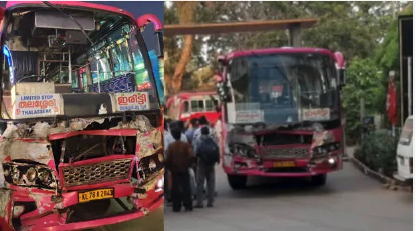 സ്വകാര്യ ബസിന് പിന്നിൽ അതേ‌ റൂട്ടിലുള്ള മറ്റൊരു ബസിടിച്ച് അപകടം, കുട്ടികളടക്കം‌ 24 പേർക്ക് പരിക്ക്