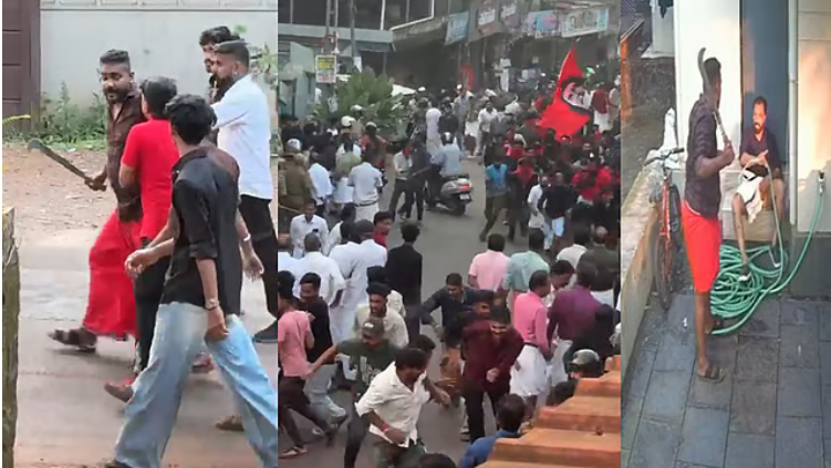 വടിവാൾ വീശി, സ്ഫോടക വസ്തു എറിഞ്ഞു, വാഹനങ്ങൾ തകർത്തു; ഫല പ്രഖ്യാപനത്തിനു പിന്നാലെ കണ്ണൂരിൽ തെരുവ് യുദ്ധം (വിഡിയോ)