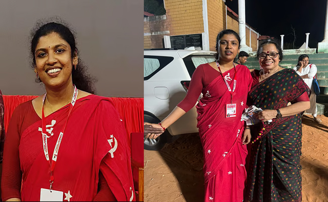 സമ്മേളനത്തിൽ ചിന്തയുടെ സാരിയാണ് താരം; ബേബി സഖാവ് പ്രിയതമയ്ക്ക് കൊടുത്ത വിവാഹ സാരി മനസ്സിലുടക്കി’
