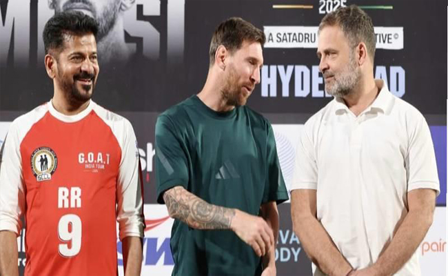 രാഹുല്‍ ഗാന്ധിയുമായി കൂടിക്കാഴ്ച്ച നടത്തി മെസി; വേദിയായത് രാജീവ് ഗാന്ധി ഇന്റര്‍നാഷണല്‍ സ്റ്റേഡിയം