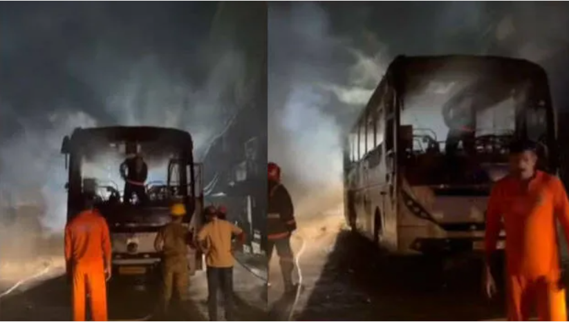 കോട്ടയത്ത് ടൂറിസ്റ്റ് ബസിന് തീപിടിച്ച് അപകടം; വാഹനത്തിലുണ്ടായിരുന്നത് 45 യാത്രക്കാർ