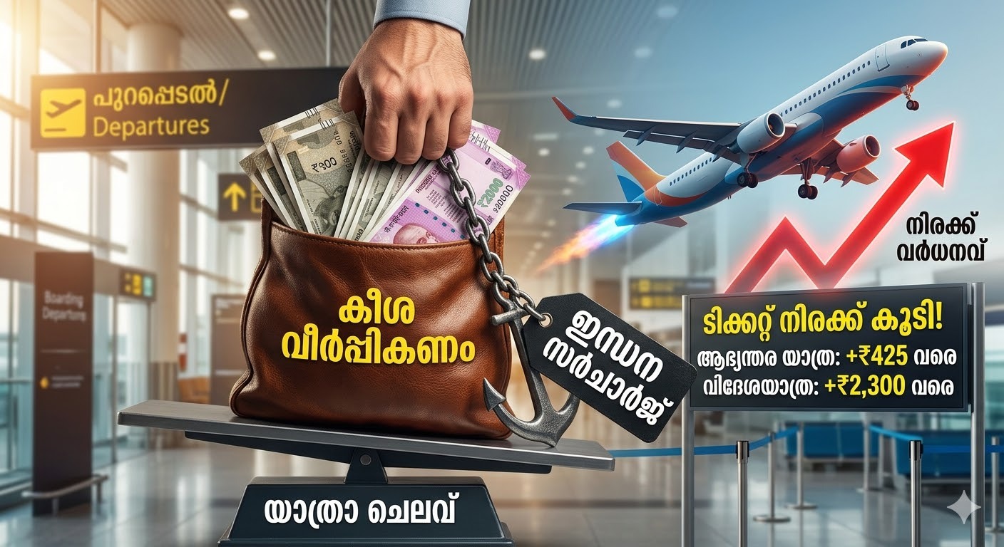 ഇന്ധന സര്‍ചാര്‍ജ്: ഇനി പറക്കാൻ കീശ വീർപ്പിക്കണം! ✈️ എയർ ഇന്ത്യയ്ക്ക് പിന്നാലെ ഇൻഡിഗോയും നിരക്ക് വർധിപ്പിച്ചു. ആഭ്യന്തര യാത്രയ്ക്ക് 425 രൂപയും വിദേശയാത്രയ്ക്ക് 2,300 രൂപ വരെയും അധികം നൽകണം.”
