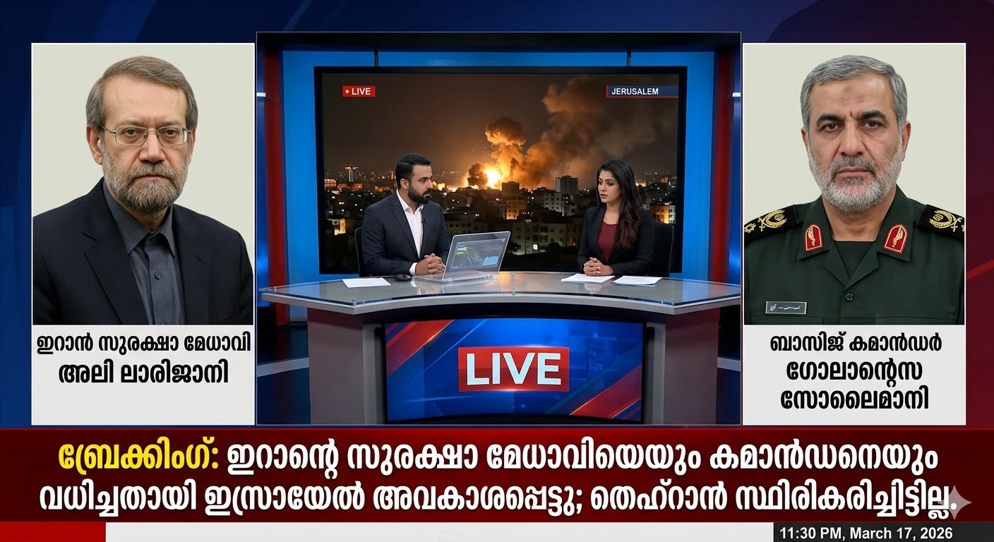 ഇറാൻ സുരക്ഷാ മേധാവി അലി ലാരിജാനി; ബാസിജ് സേന കമാൻഡർ ഗോലാമ്റെസ സോലൈമാനി എന്നിവരെ വധിച്ചതായി ഇസ്രായേൽ; സ്ഥിരീകരിക്കാതെ തെഹ്റാൻ